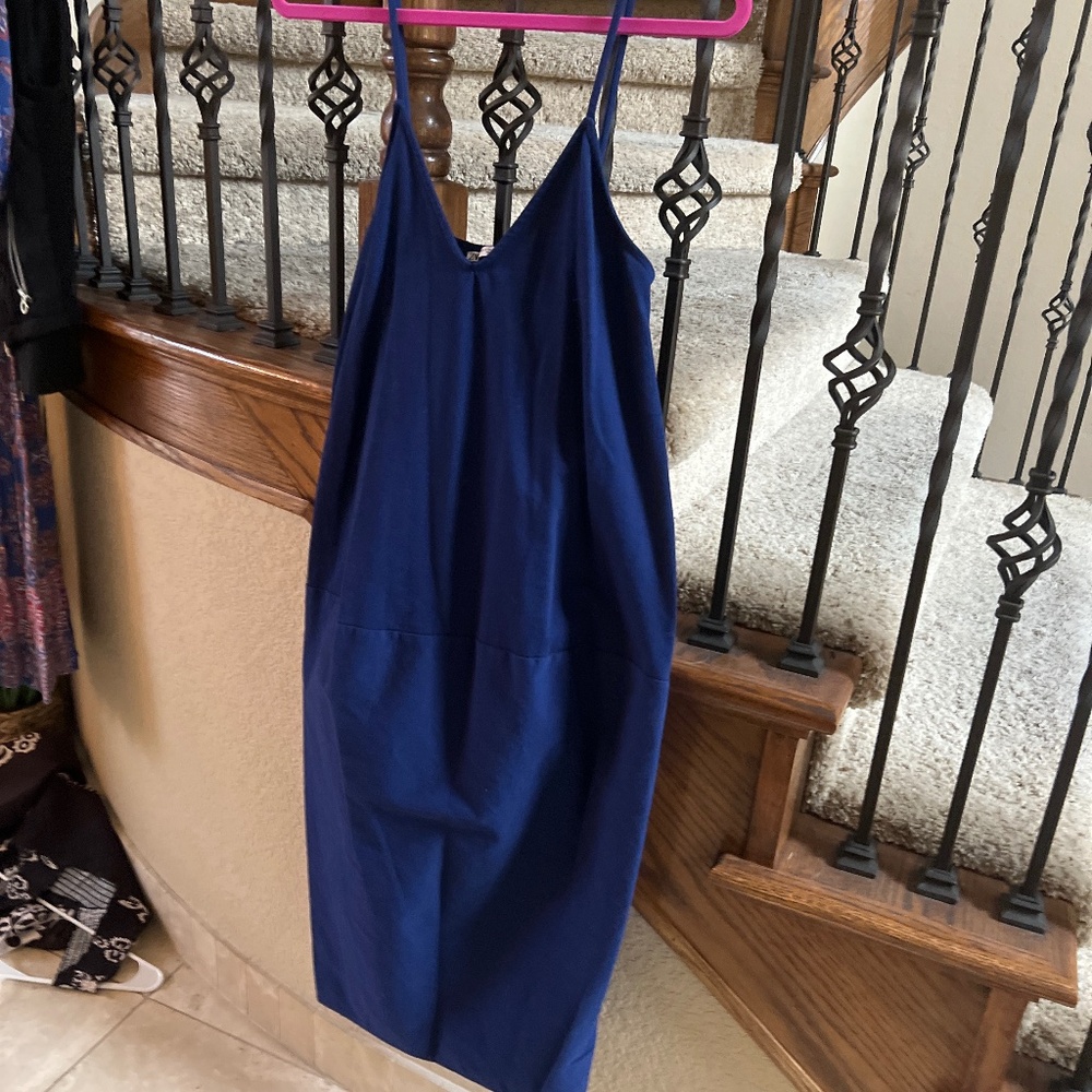 Fun blue bucket dress with straps!